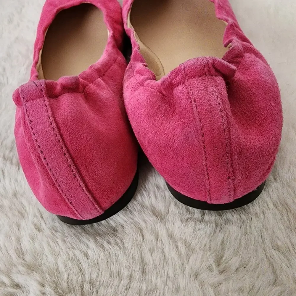 J. Crew Anya Scrunchie Ballet Flats Fuchsia Pink Suede Square Toe NEW Size 7